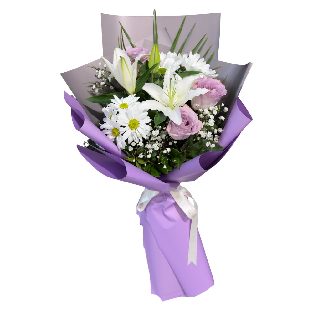 Lilyum ve Lila Gül Buketi